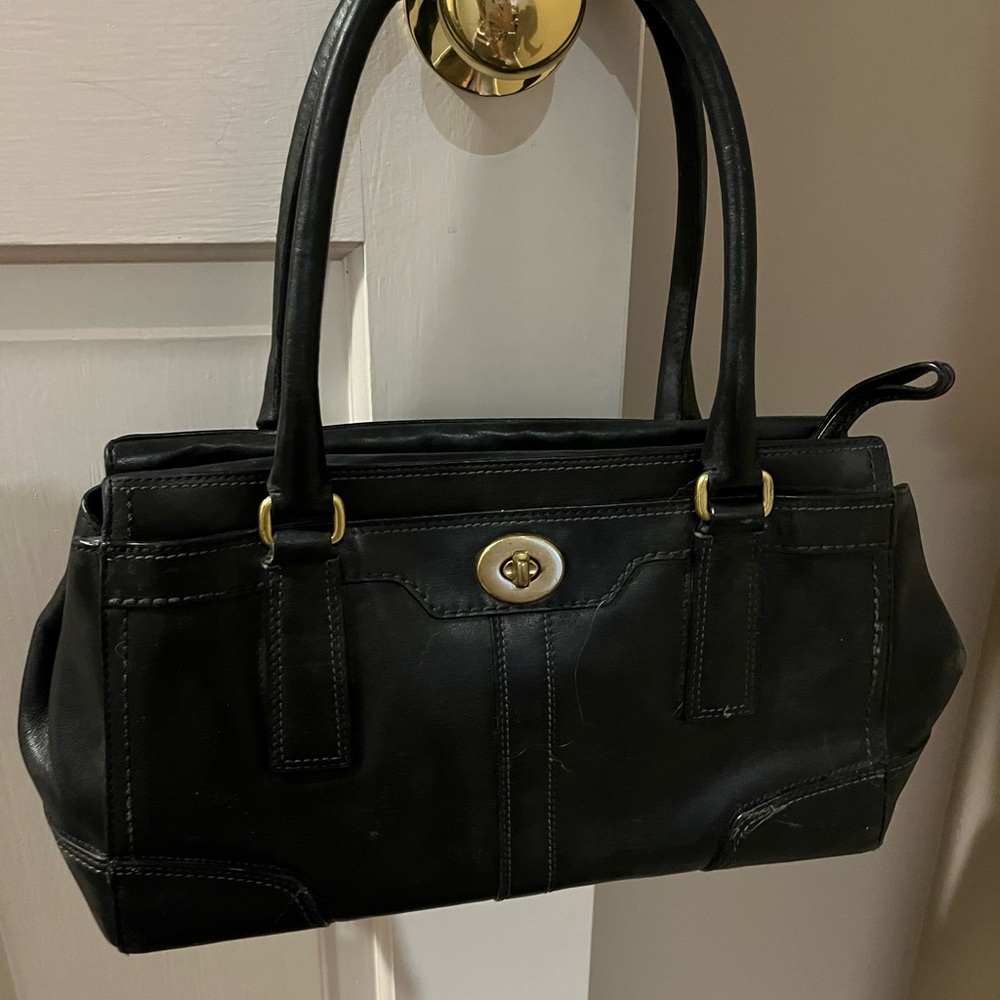 Coach Black Leather Shoulder Bag with Gold Hardware